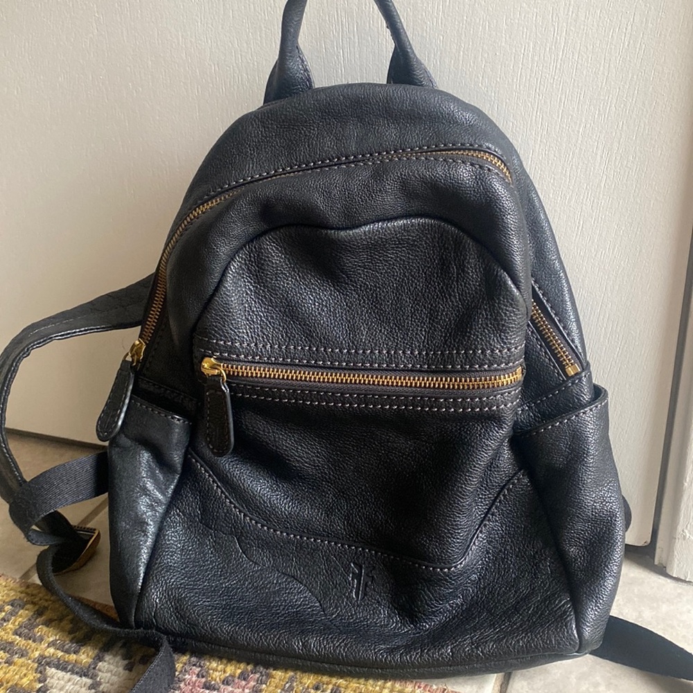 Black Leather Frye Mini Backpack